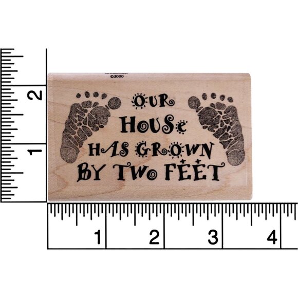 Baby Footprints Rubber Stamp "Our House Has Grown By Two Feet" Stamp Oasis Wood - Picture 3 of 5